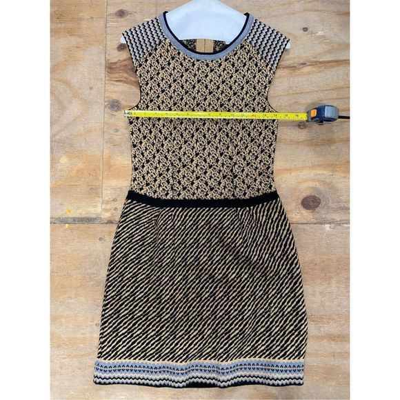 Nanette Lepore Beige Black Tan Printed Sleeveless Knit Dress Size Small - Picture 8 of 9
